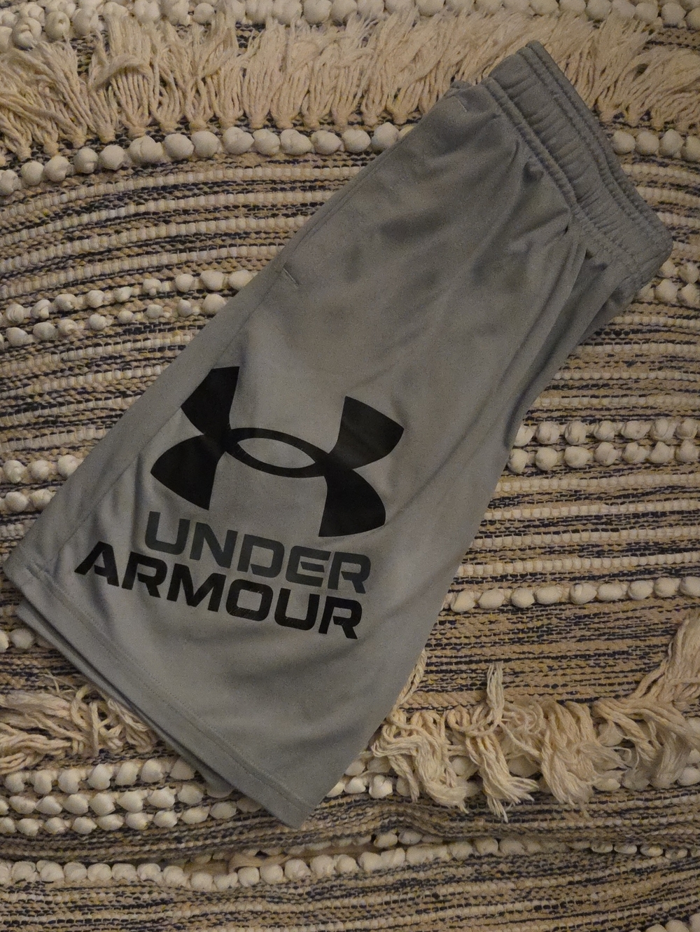 BOYs Under Armour Gray Athletic Training Shorts with Logo